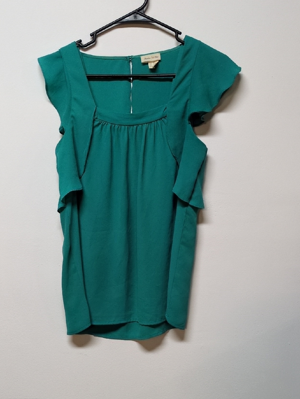 Meadow Rue Blouse Green-Blue Square-neck Tank Ruffles, Size 0